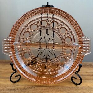 Indiana Glass Windsor Peach Ballard Relish Dish Divided Tray Vintage Pink Glass
